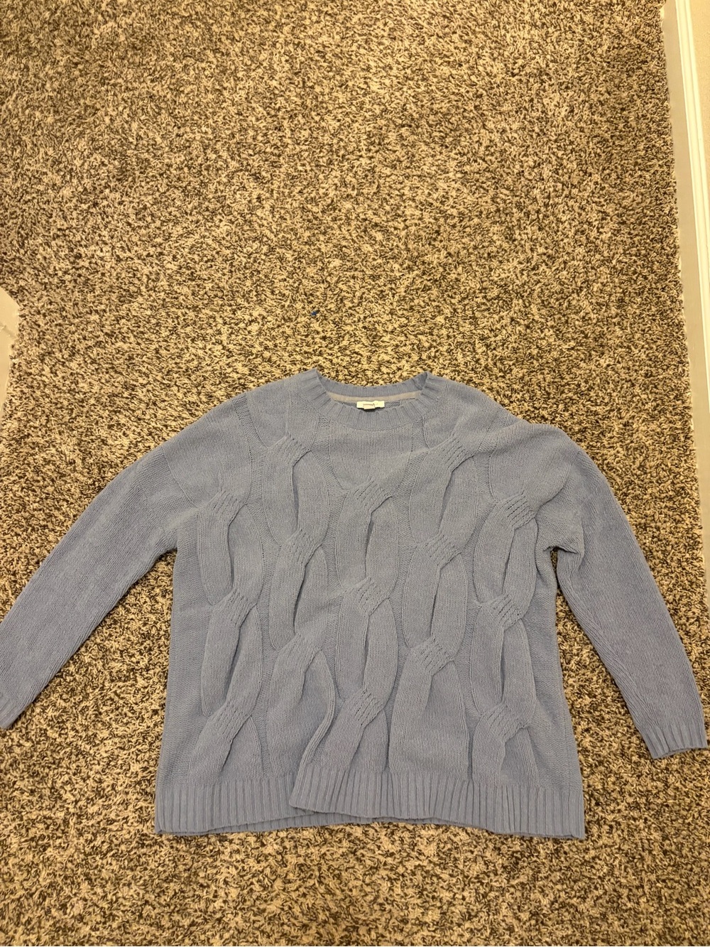 J. Jill Light Blue Chenille Cable Knit Crewneck Sweater